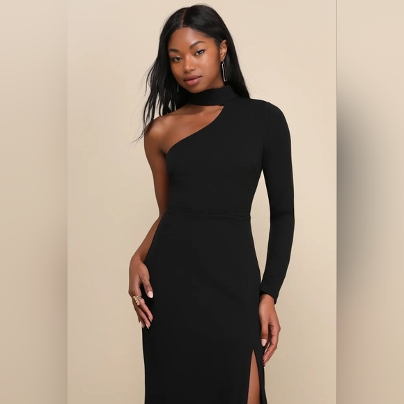 Lulus Keep It Interesting Black Cutout One-Shoulder Maxi Dress S Wedding Party - Picture 3 of 9